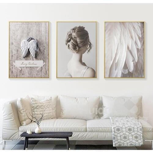Simple Girl Posters and Prints Feather and Wings Pink Picture Nordic Style 3 Colors for Living Room Home Decor Unframed