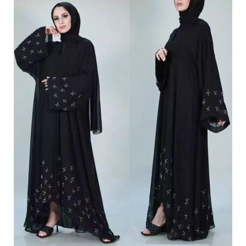 Hand made Hot drilling beading muslim peignoir Robes syari Dubai Fashion female full length Abaya Muslim Dress with belt WY152