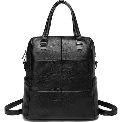 Backpacks For Girls Mochilas Women Leather Backpacks Female Back Pack Preppy Style Large Capacity Travel Solid Rucksacks C1724