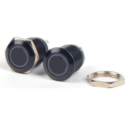 12mm black oxide self-recovery small switch button with ring light power symbol waterproof and explosion-proof modification