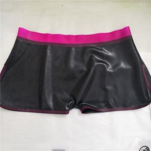 Handmade Sexy Latex Panties Boxer Women Black with Rose Red Trim Latex Lingerie Shorts Exotic Rubber Underwear Briefs