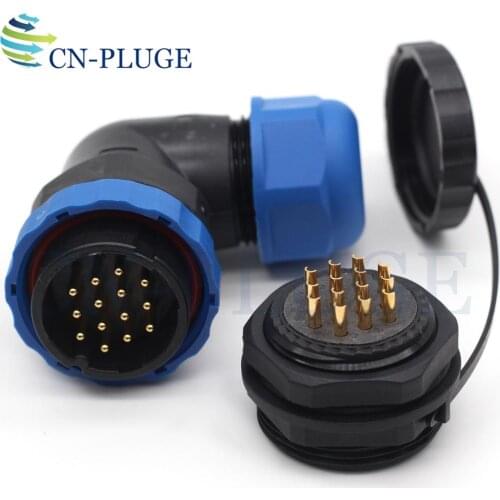 SP28 Type 14 pin Waterproof Connector For LED Power Male Plug & Female Socket 28mm Elbow Connector IP68