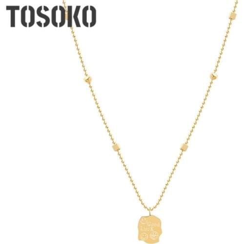 TOSOKO Stainless Steel Jewelry Geometric Square Chain Smiling Face Necklace Women Fashion Sweet Clavicle Chain BSP834