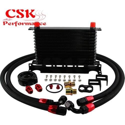 AN10 13Row 262mm Universal Engine Transmission Oil Cooler Trust Type + Aluminum Filter Hose End Kit Silver/Blue/Black/Purple