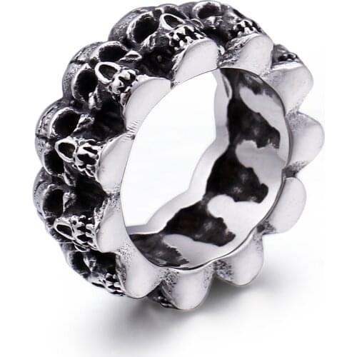Vintage Gothic Style Skull Head Rock Mens Finger Ring Blacken Stainless Steel Fashion Punk Jewelry Gift