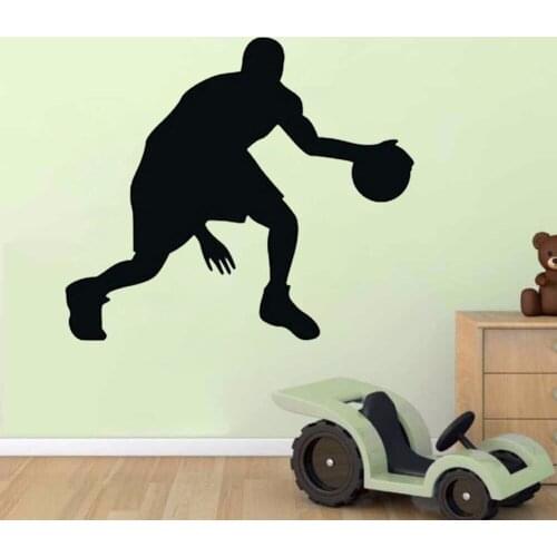 Sportsman Playing Basketball Wall Stickers Kids Bedroom Wall Decor Vinyl Adhesive Sports Wall Decals