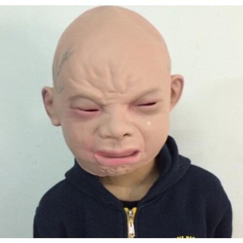 High Quality Halloween Latex Crying Mask Baby Happy Crying Costume Mask Halloween Full Head Party Masks