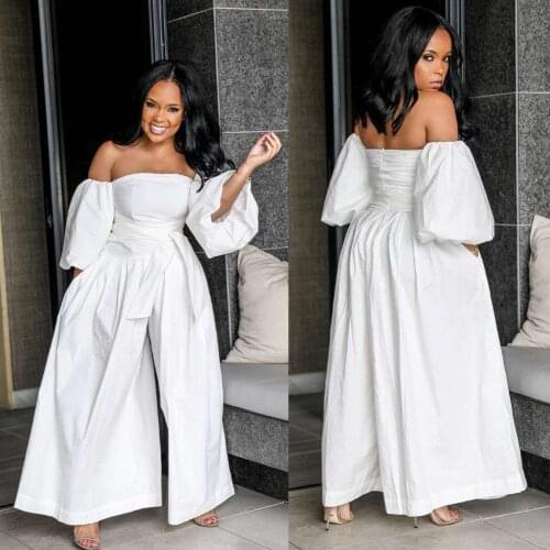 Plus Size Wide Leg Jumpsuit for Women Loose Overalls Long Sleeve Pants White Off Shoulde Playsuit Sexy Rompers Womens Jumpsuits