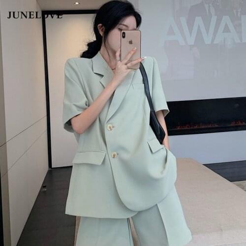 2021 Summer Blazer Suits Women Korean Style Think Short Sleeve Blazer Jacket + Loose Shorts Casual 2 Piece Set Office Lady Y2k