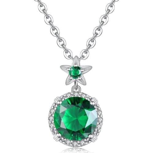 Szjinao Silver Pendant Necklace For Women Real 925 Sterling Silver Emerald Necklace Pendants Diamond Flower Silver 925 Jewelry