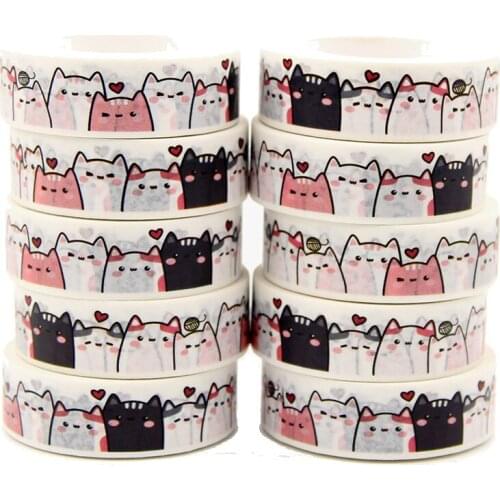 10pcs/Lot 15mm x 10m Cute Cat Friends Forever Cartoon Washi Tape Scrapbook Paper Masking Adhesive Washi Tape Set
