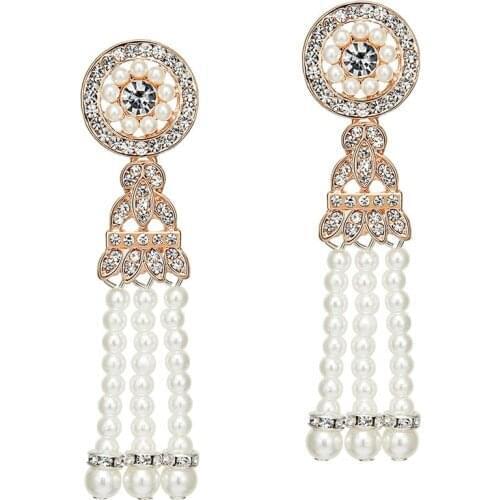 1920s Flapper Earrings 20s Art Deco Great Gatsby Earring Drop Rhinestone Jewelry Accessories Vintage Party Dangle Pearl Earrings