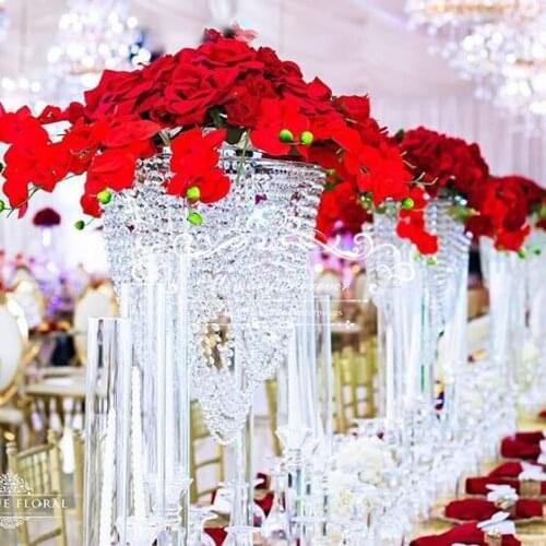 2pcs/lot wedding crystal decoration acrylic table centerpiece tall flower vase luxury chandelier columns
