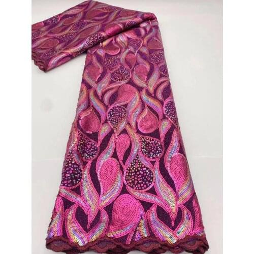 2021 High Quality Tulle Fabric Lady Dress Material for Aso Ebi African Thick Net Turtle Fushia Pink Lace with Sequins T162