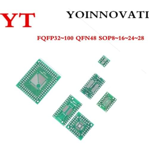 30PCS=6 * 5pcs PCB Board Kit SMD Turn To DIP Adapter Converter Plate FQFP 32 44 64 80 100 HTQFP QFN48 SOP SSOP TSSOP 8 16 24 28