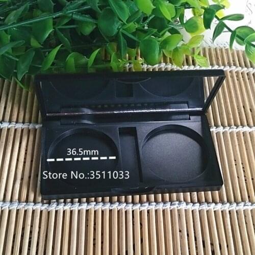30PCS/Lot Empty Frosting Black Eyeshadow Lipstick Plate 2 Round Grids Case 36.5mm Matte Black Cosmetic Powder Compact Container