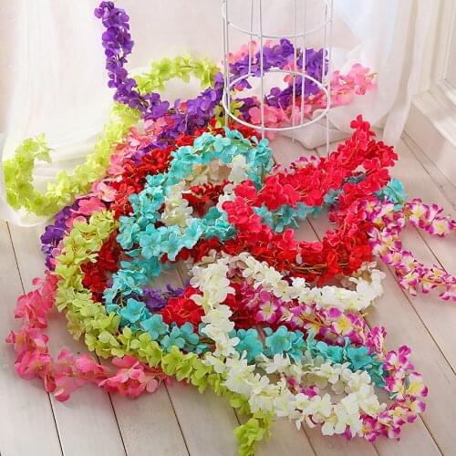 5pcs 2m Artificial Flower Vine Garland Hanging Wedding Decoration Silk Wisteria Vine Cloth+plastic Lifelike Hydrangea Rattan