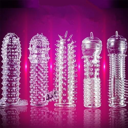 5pcs/set Reusable TPE Crystal Penis Sleeve Condom Penis Extendtion Time Delay Soft G Point Kondom Safer Sex Toy for Men Couples