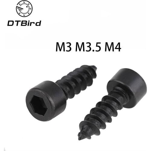 50Pcs M3 M3.5 M4 Black Cylinder Head Hexagon Head Self-tapping Screws Cup Furniture Sound Sharp Screws