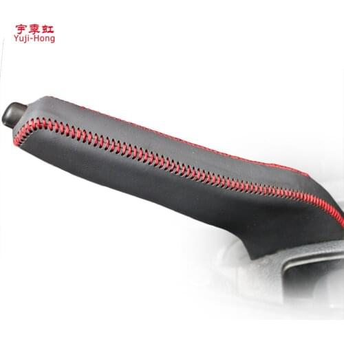 Yuji-Hong Car Handbrake Covers Case for Nissan Tiida 2005-2009 Handbrake Cover Genuine Leather Hand-stitched Grips