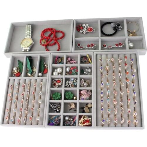 Velvet Jewelry Storage Tray Display Jewel Holder Stand Bracelet Necklace Ring Storage Box Showcase Drawer Jewelry Organizer