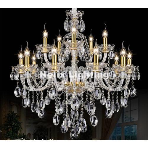 Free Shipping Clear Golden K9 Crystal Chandelier Lustre Crystal Chandelier D85cm 15Arms E14 LED AC Lustres De Cristal Chandelier