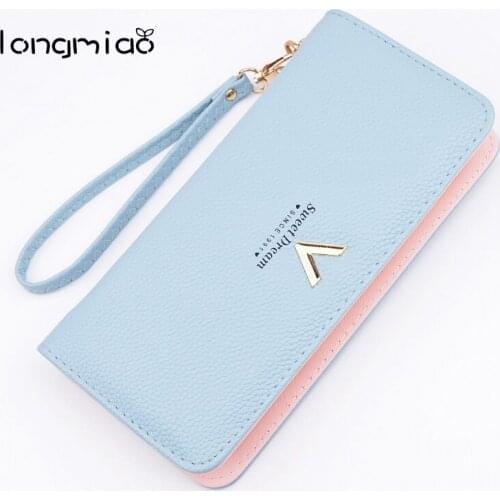 Longmiao Brand Designer Women Purses Zipper Long Coin Purses Money Bags Card Holders Clutch Wristlet Phone Female Wallets