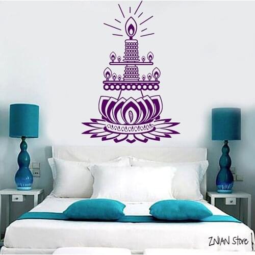 Lotus Flower Wall Decals Candle Buddhist Meditation Wall Stickers For Bedroom Removable Art Mural For Living Room H073