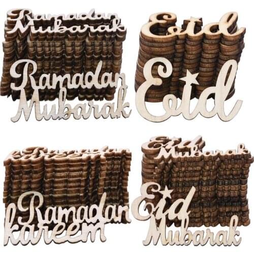 15pcs EID Mubarak Wooden Craft Ornament Ramadan Wood Slices For Islam Muslim Festival Event Party Decor Confetti Scatter