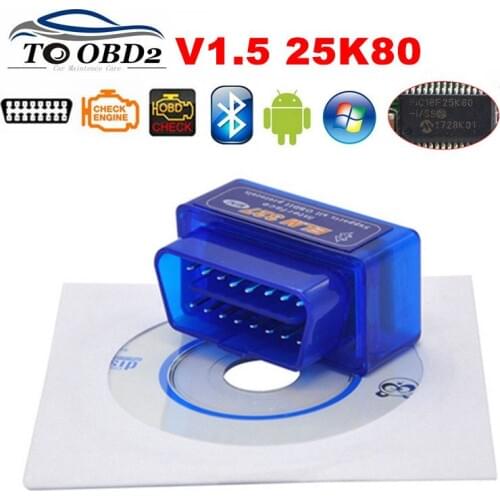 Super Mini ELM327 V1.5 PIC18F25K80 Chip Bluetooth OBD2 ELM327 Scanner Adapter Car Diagnostic Tool For Android For OBDII Protocol