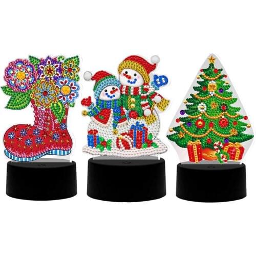 DIY 3D Diamond Painted Christmas Night Light USB Touch Dimming Control Snowman Table Lamp New Year Home Decoration Colorful Lamp