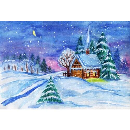 Watercolor drawing Xmas forest backgrounds vinyl kids birthday photo backdrops for photographer studio props fotografia lv-2457