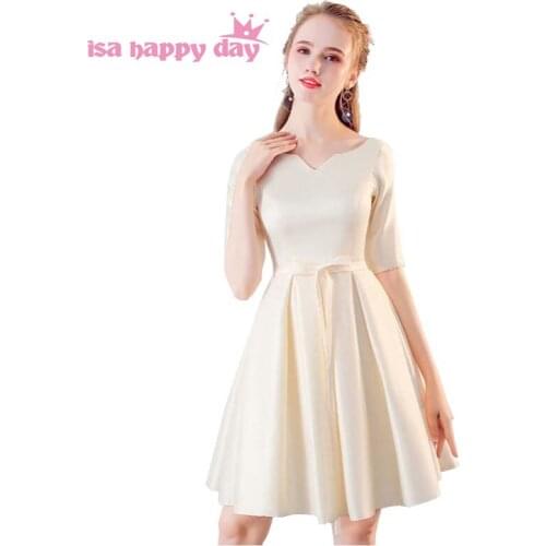 Formal short length satin bridesmaid party dress 2019 new fashion bandage half sleeved dresses womens simple for party H4164