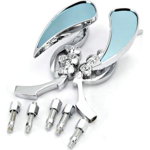 Chrome Skull Rearview Mirrors For Yamaha Road Star V-Star XVS 650 1100 Custom Silverado/Kawasaki Vulcan 1500 1600 1700 Classic