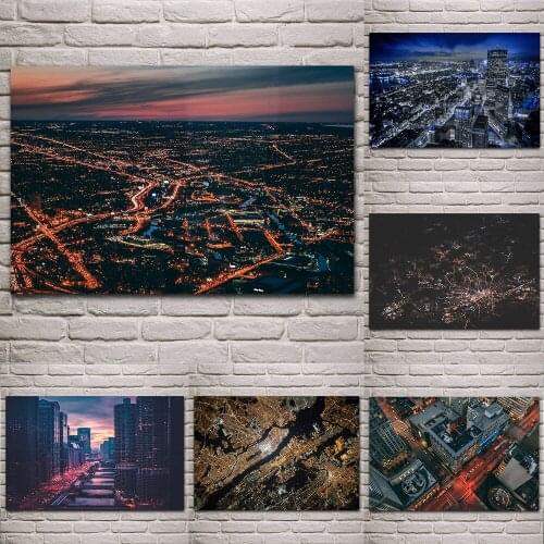 Retro Style City Painting Red and Blue Black Lighting Night View Layout Overlooking The Living Room Wall Art Picture Home Decor