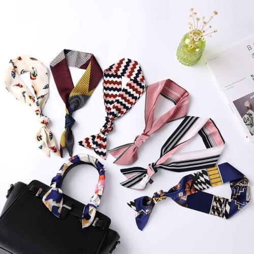 HOT Skinny Scarf Japanese Hair Bag Scarfs Narrow Small Long Satin Silk Scarf For Women Double Pinting Hairbands Multifunctional