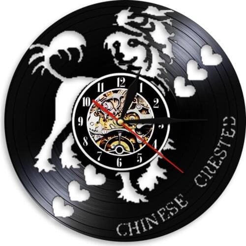 Chinese Crested Dog Laser Cut Vinyl Record Wall Clock Puppy Dog Pet Handicraft Album Pop Art Vinyl Disk Crafts Clock Wall Watch