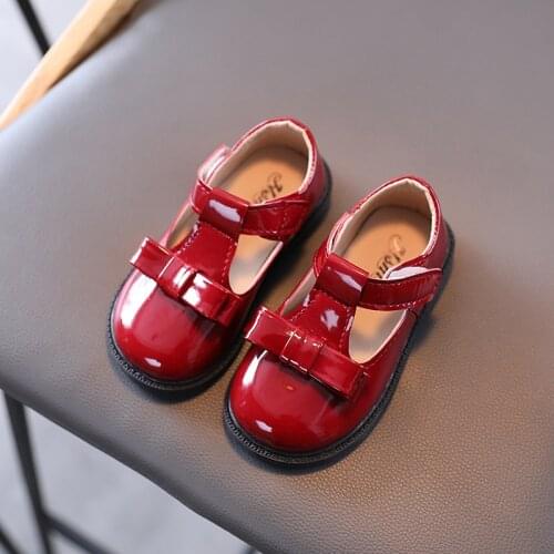 2021 Spring Autumn Childrens Casual Flats Fashion Girls Leather Shoes Kids British Style Oxfords T-strap with Bow-knot Soft New