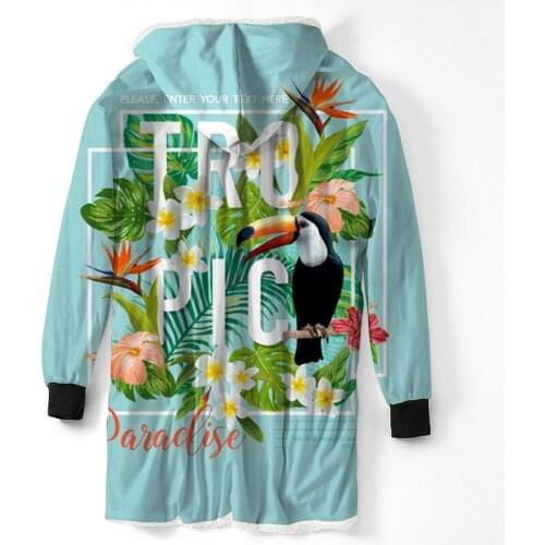 Tropical Flamingo Leaves Hooded Blanket With Sleeve Hood Large Wearable Fleece Throw Blanket Poncho Sweatshirt TV Hoodie Blanket