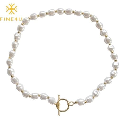 FINE4U N691 Freshwater Baroque Irregular Pearl Choker Necklace Cultured Pearl Necklace for Women