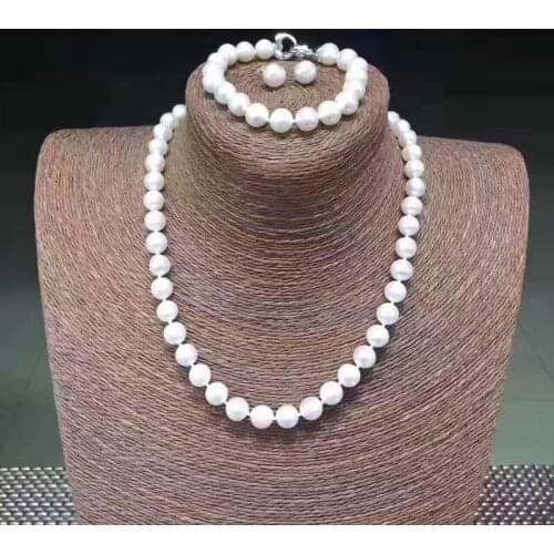 Sinya DIY Wear Natural Round Freshwater Pearl Strand Necklace Bracelet Earring Set 925 sterling silver clasp for Mum women lover