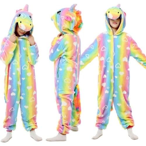 2020 Winter Kigurumi Baby Boy Girl One Piece Flannel Unicorn Pajamas Children Pijamas Onesie Kids For 4 - 20 Years