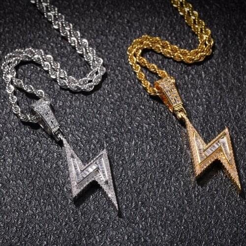 Hip-hop Lightning Pendant Fashion Personality Round Zircon Necklaces for Men Golden Bolt Thunder Flash Charm Male Jewelry Gifts