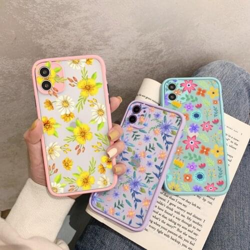 Flower pc hard Cases For iPhone 11 12 Pro Max X XR XS Max 7 8 Plus SE2020 6s plus Cute Floral matte Transparent Back Cover Coque