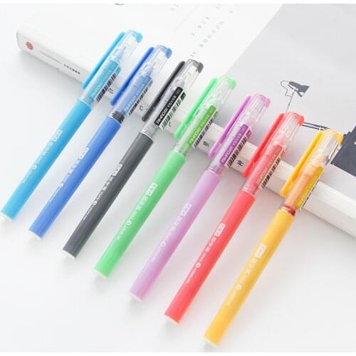 7pcs Color Gel Pen Ballpoint 0.5mm Visual Free Ink Roller Ball Pens for Writing Signature School Office Business Supplies 6663
