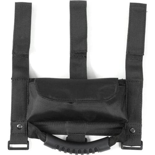 Car Roll Bar Grab Handle with Sunglasses Holder Storage Bag Armrest Pouch Bag Accessories for Jeep Wrangler Cj Tj Jk Jl Black