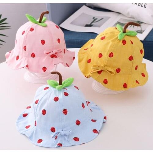 Baby girls hat strawberry leaf kids infant basin hat children sunscreen sun hat toddler fashion fisherman hat cotton beach cap