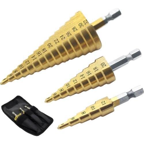 3pcs HSS Titanium Drill Bit 4-12 4-20 4-32 Drilling Power Tools Metal High Speed Steel Wood Hole Cutter Cone Drill