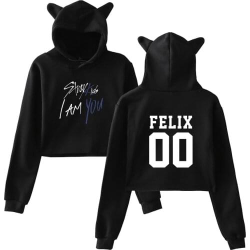2018 Stray Kids Crop Top Cat Hoodies I Am You Idol Felix/Jisung Hoodies Letter Print Women Fashion Warm Sweatshirt Hoodie 2XL