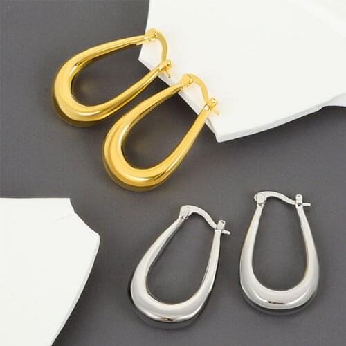 VENTFILLE 925 Sterling Silver Earrings Silver Color Geometric Oval Small Hoop Earrings For Women
